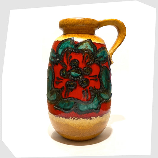 scheurich keramik 484-27 vase glazed with a red flower with green leaves