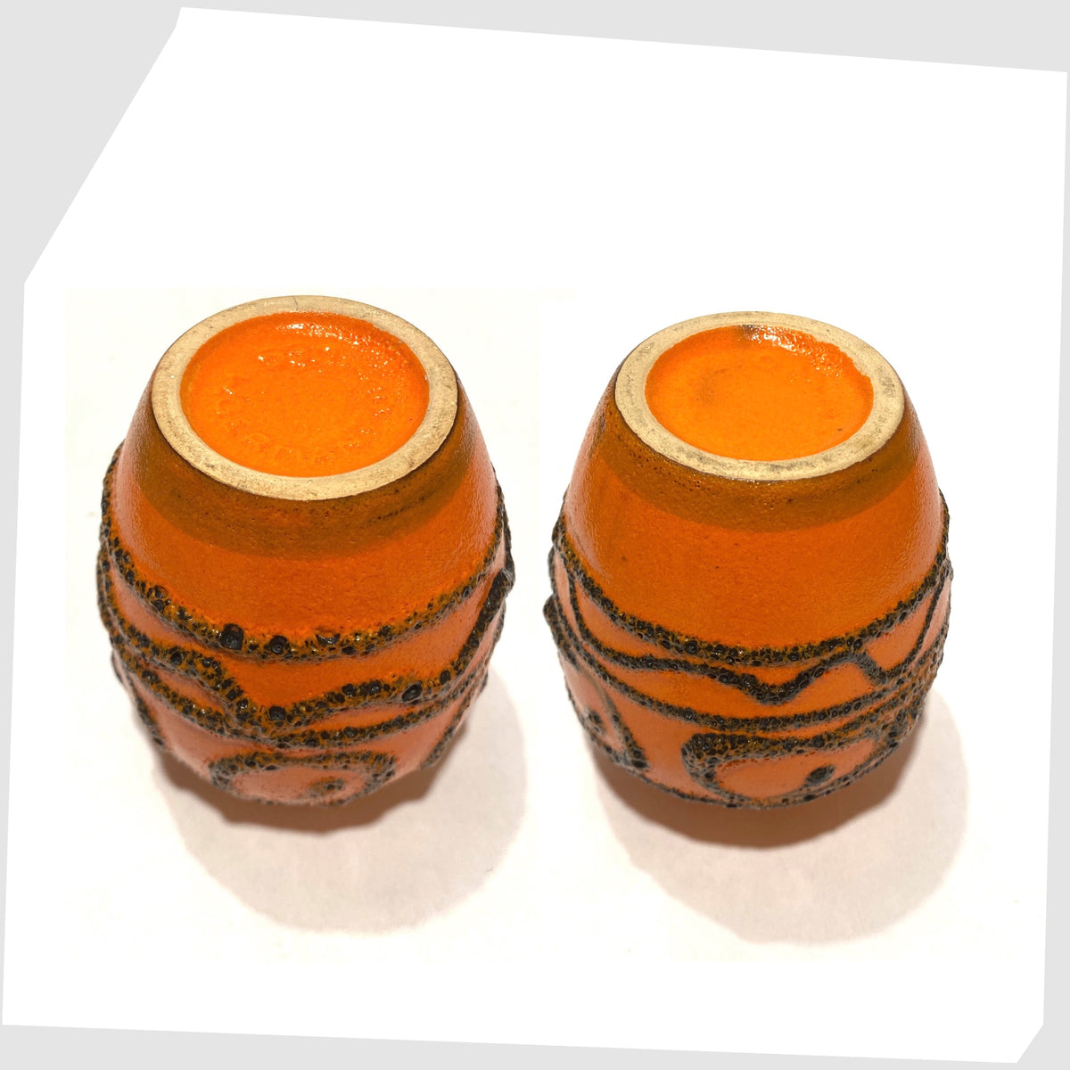 Pair Of Scheurich Keramik 550-10 Vase in Orange Fat Lava
