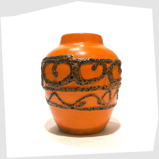 Scheurich Keramik 550-10 Vase in vibrant orange glaze with deep fat lava swirls and flowing lines, shown on a white background