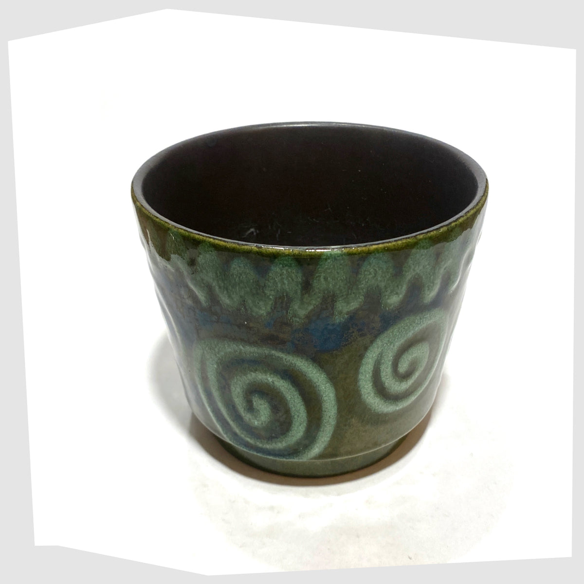 Top rim of the Scheurich Keramik 806-12 Planter in green swirled glaze, shown on a white background