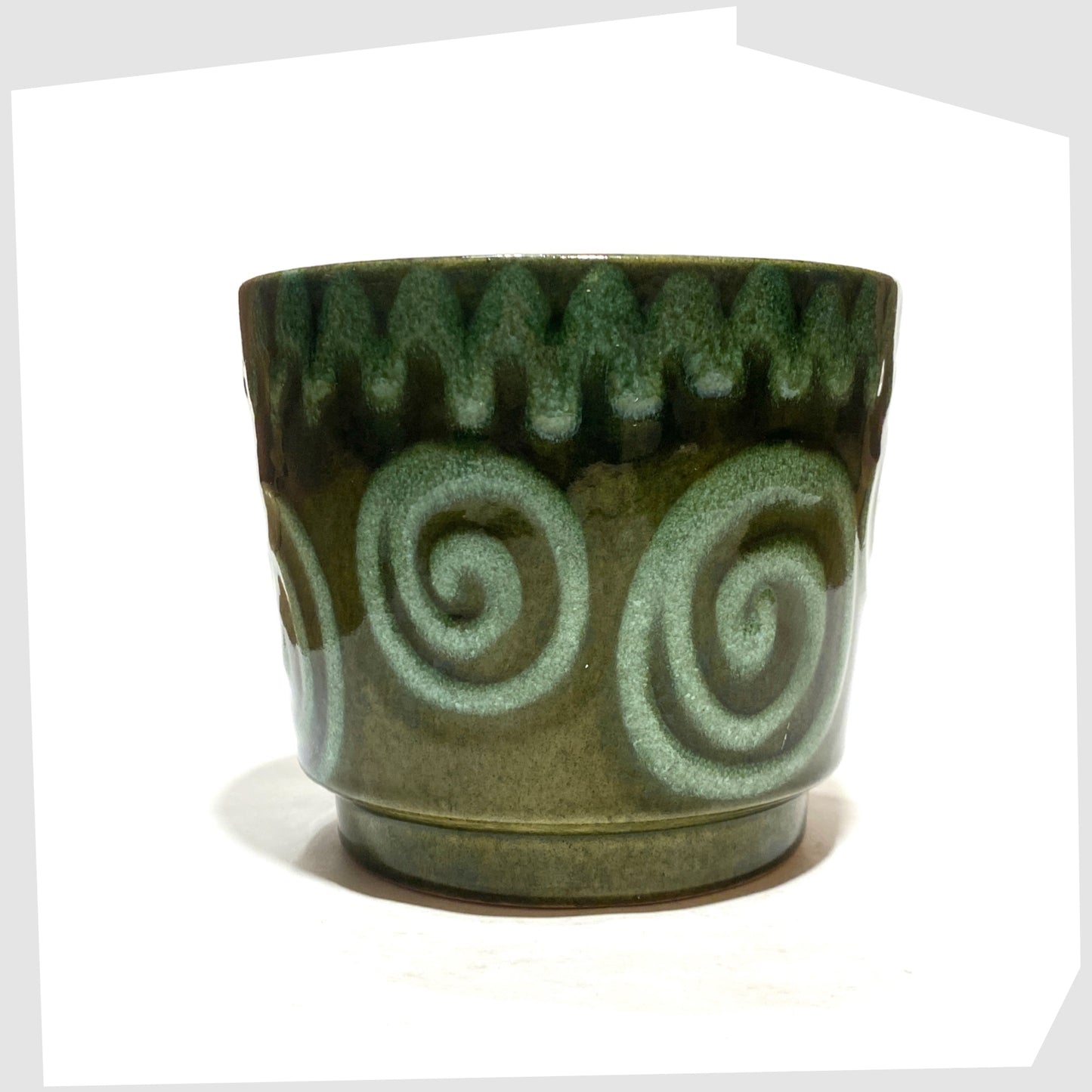 West German Pottery Scheurich Keramik 806-12 Planter in green swirled glaze, shown on a white background