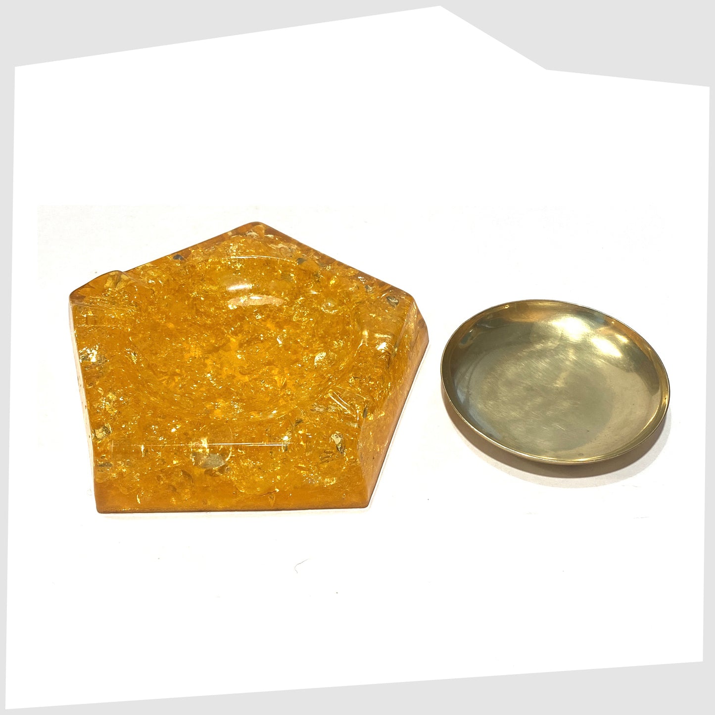 Shattaline Ashtray in Orange resin with brass inlayed dish removed