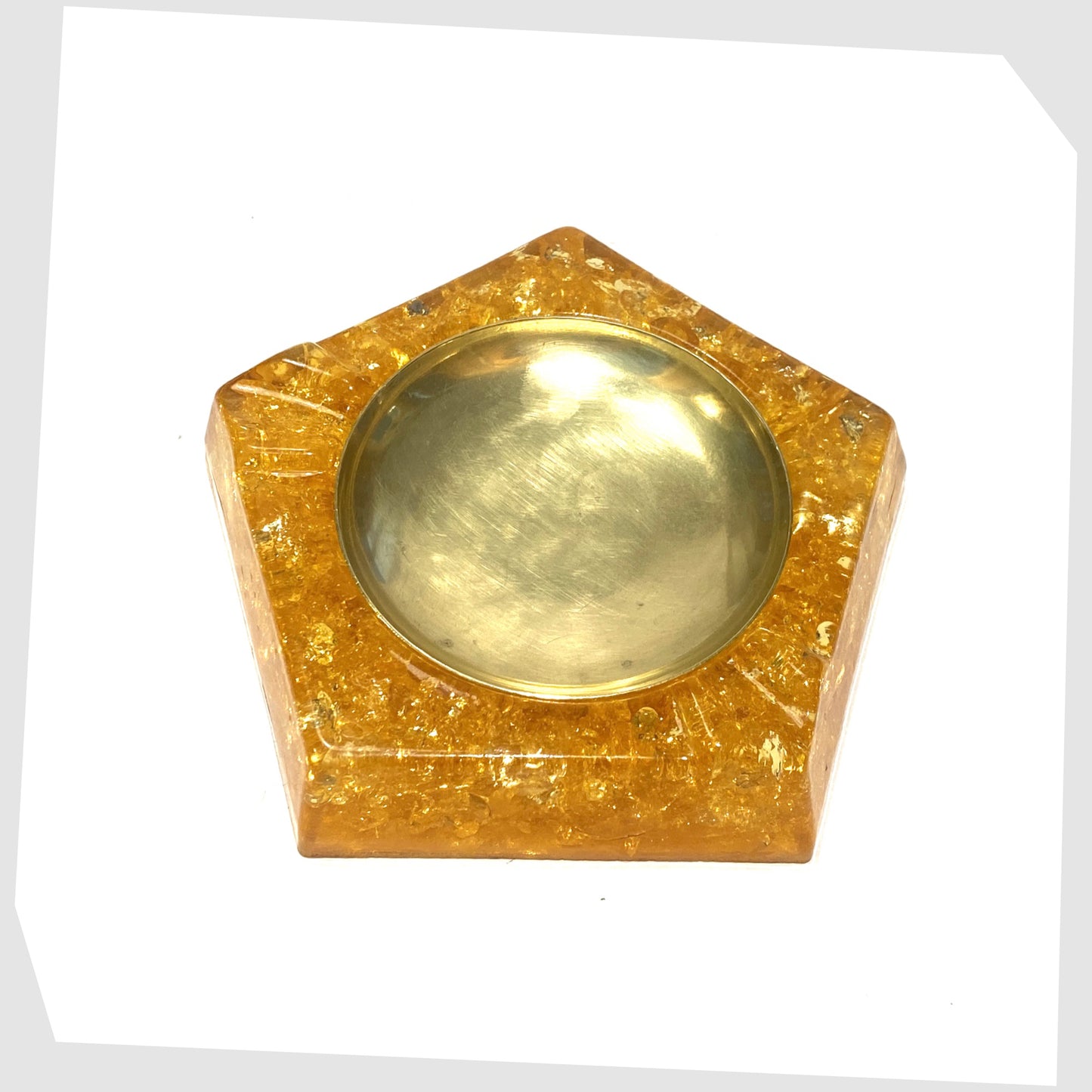 Pentagonal Shattaline Ashtray in Orange resin with a brass inlayed dish