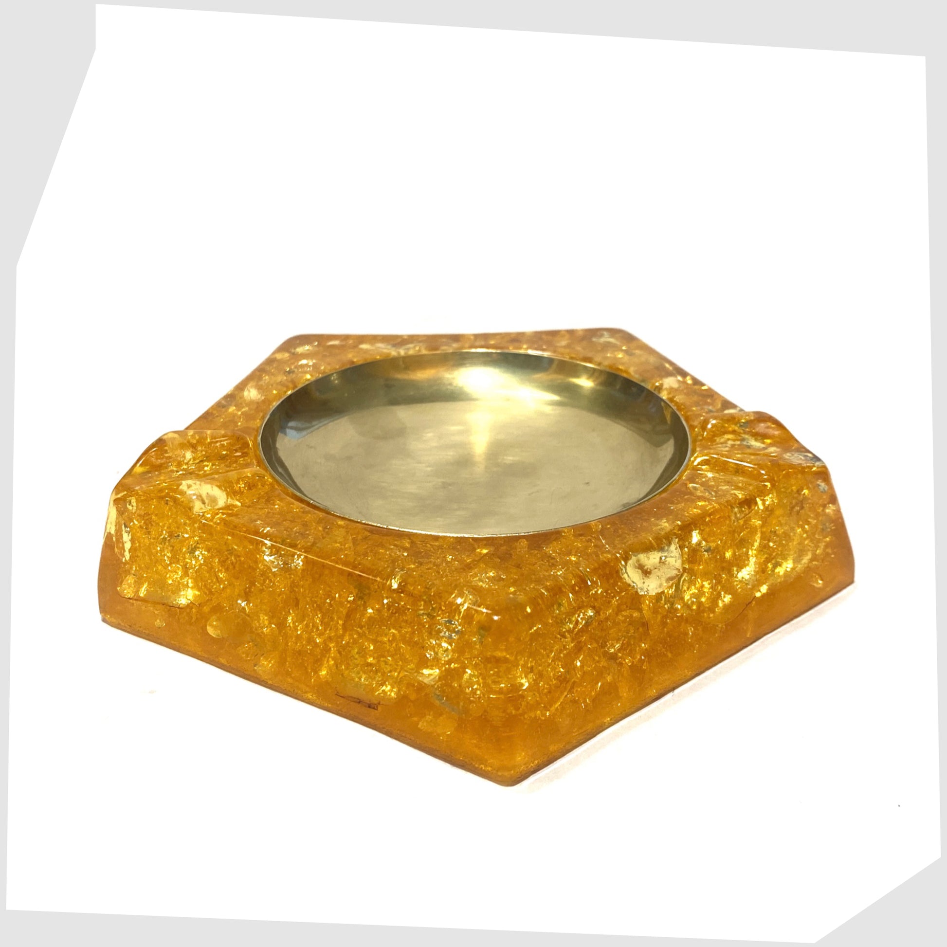 Shattaline Ashtray in Orange resin with a brass inlayed dish