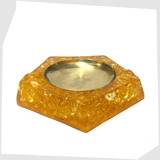 Shattaline Ashtray in Orange resin with a brass inlayed dish