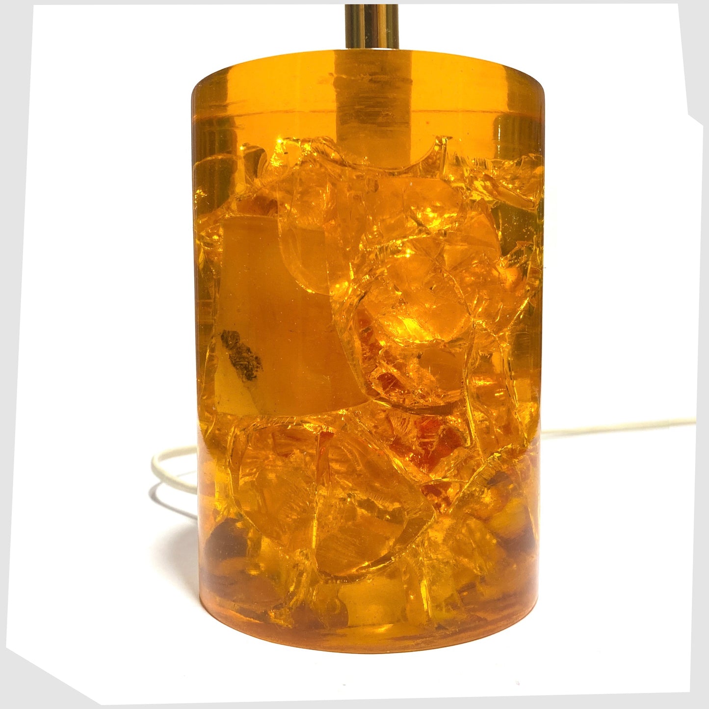 close up of the Shattaline Table Lamp Base in a gorgeous orange resin colour way