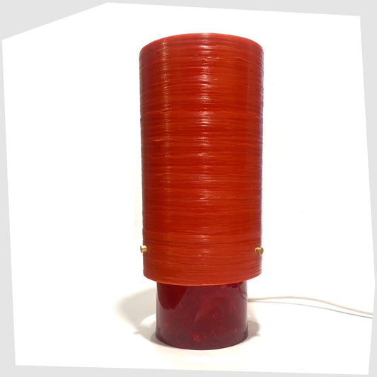 A Red Shattaline Table Lamp with a glossy red spun fibreglass lampshade, photographed against a plain white background.