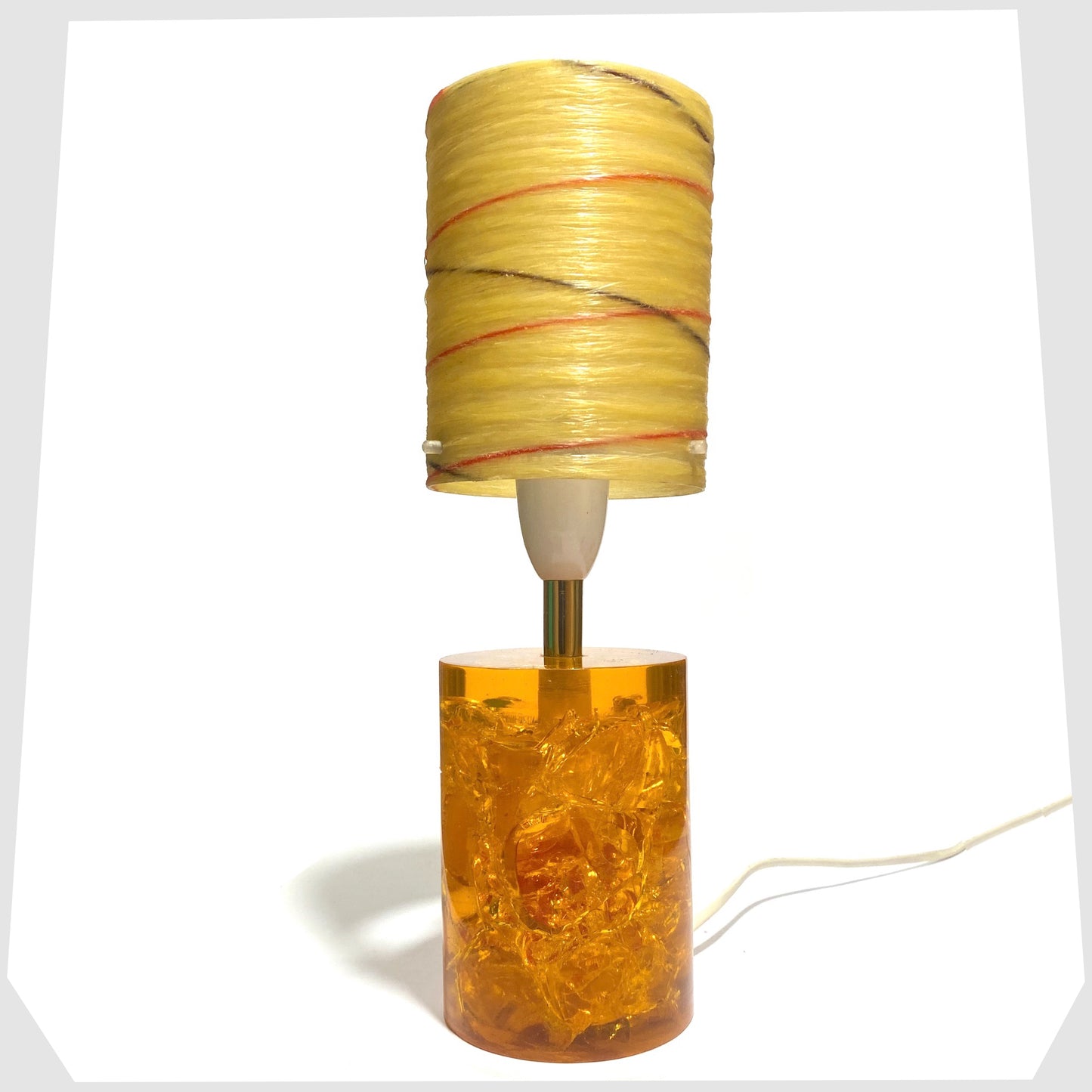 Vintage Orange Shattaline Table Lamp with its original spun fibreglass lampshade with red and black swirls