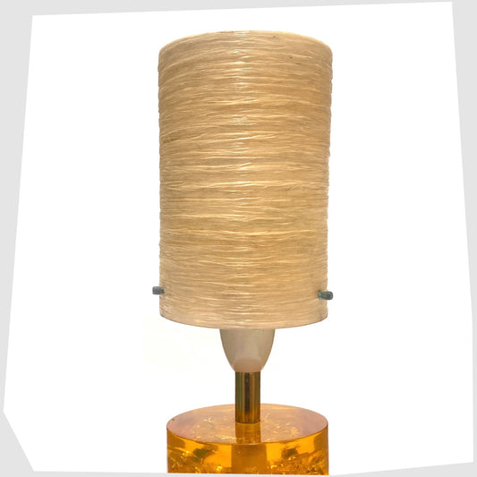 Original Shattaline Spun Fibreglass Lampshade, 6" x 4" size, shown on an orange resin table lamp