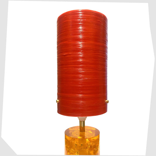 Royplast Spun Fibreglass Lamp Shade in Red by By Royale, shown on an orange Shattaline lamp