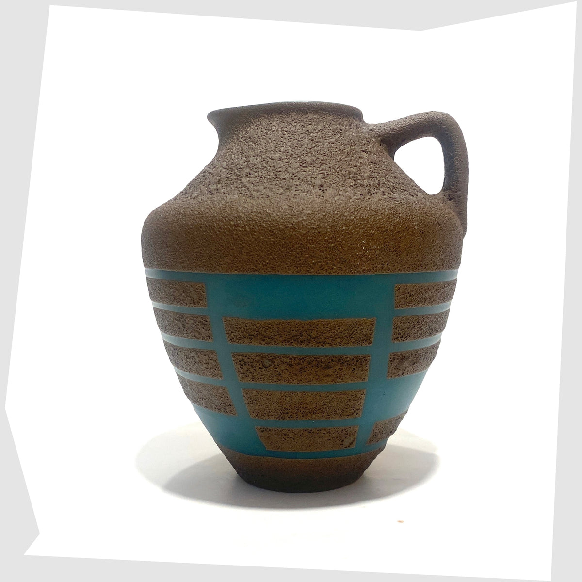 Steuler Keramik 4321/00 Vase in teal glaze with matte fat lava geometric shapes, shown on a white background