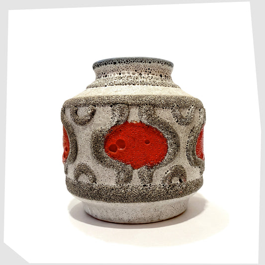 strehla keramik 3053 cylindrical vase in matte grey with red fat lava glazing