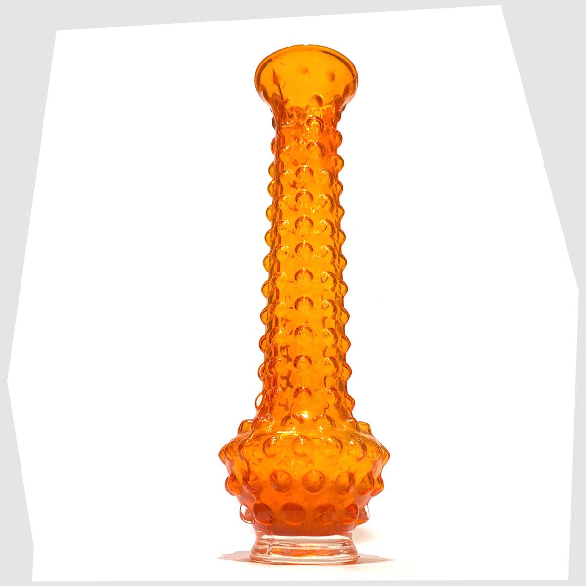 1960s Tajima Japanese Orange Cased Glass Vase with repeating knobbly design, shown on a white background