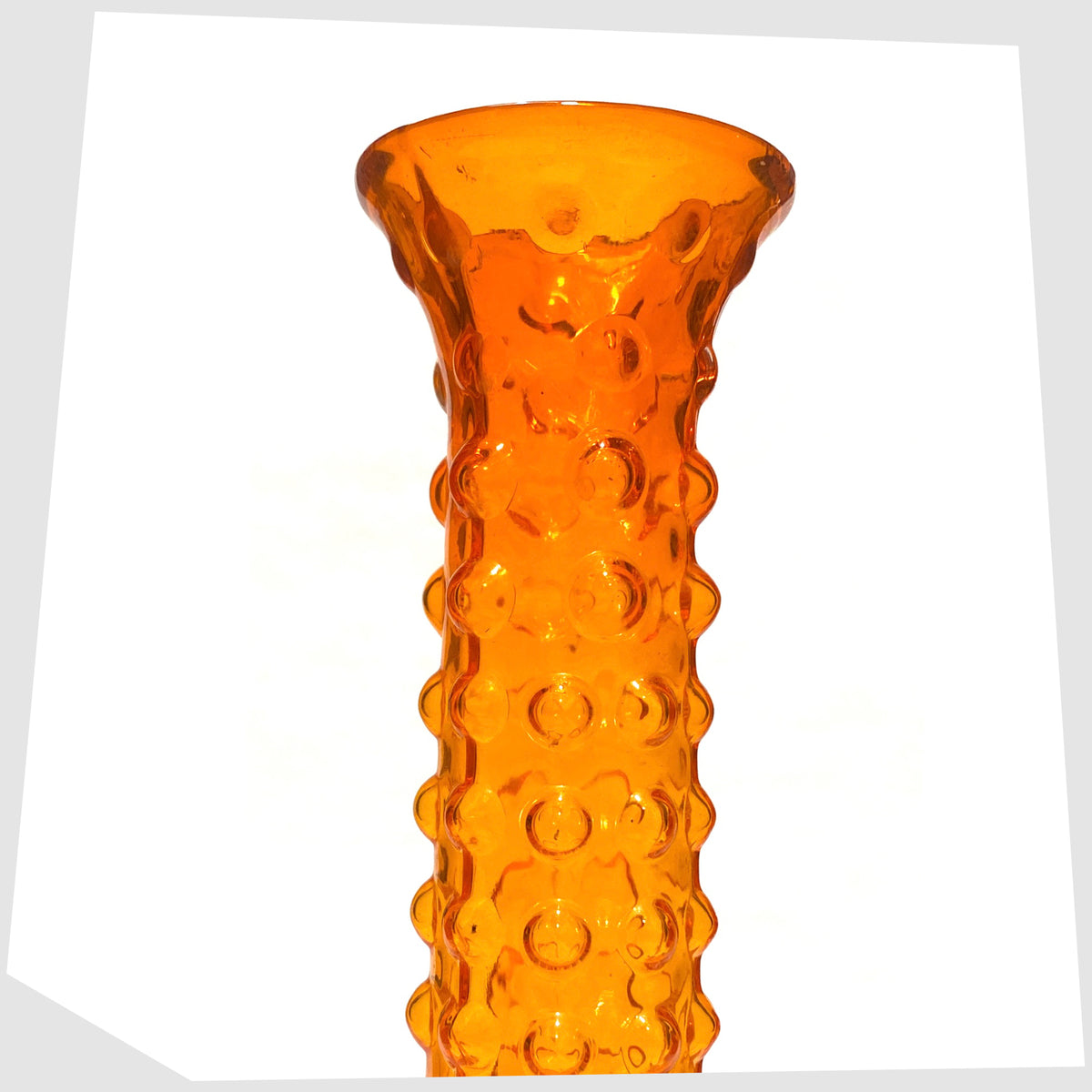 upper section of the Tajima Japanese Orange Cased Glass Vase with repeating knobbly design, shown on a white background