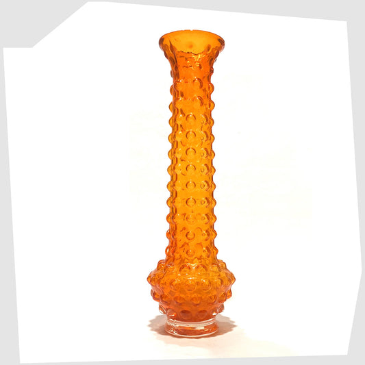 Tajima Japanese Orange Cased Glass Vase with repeating knobbly design, shown on a white background