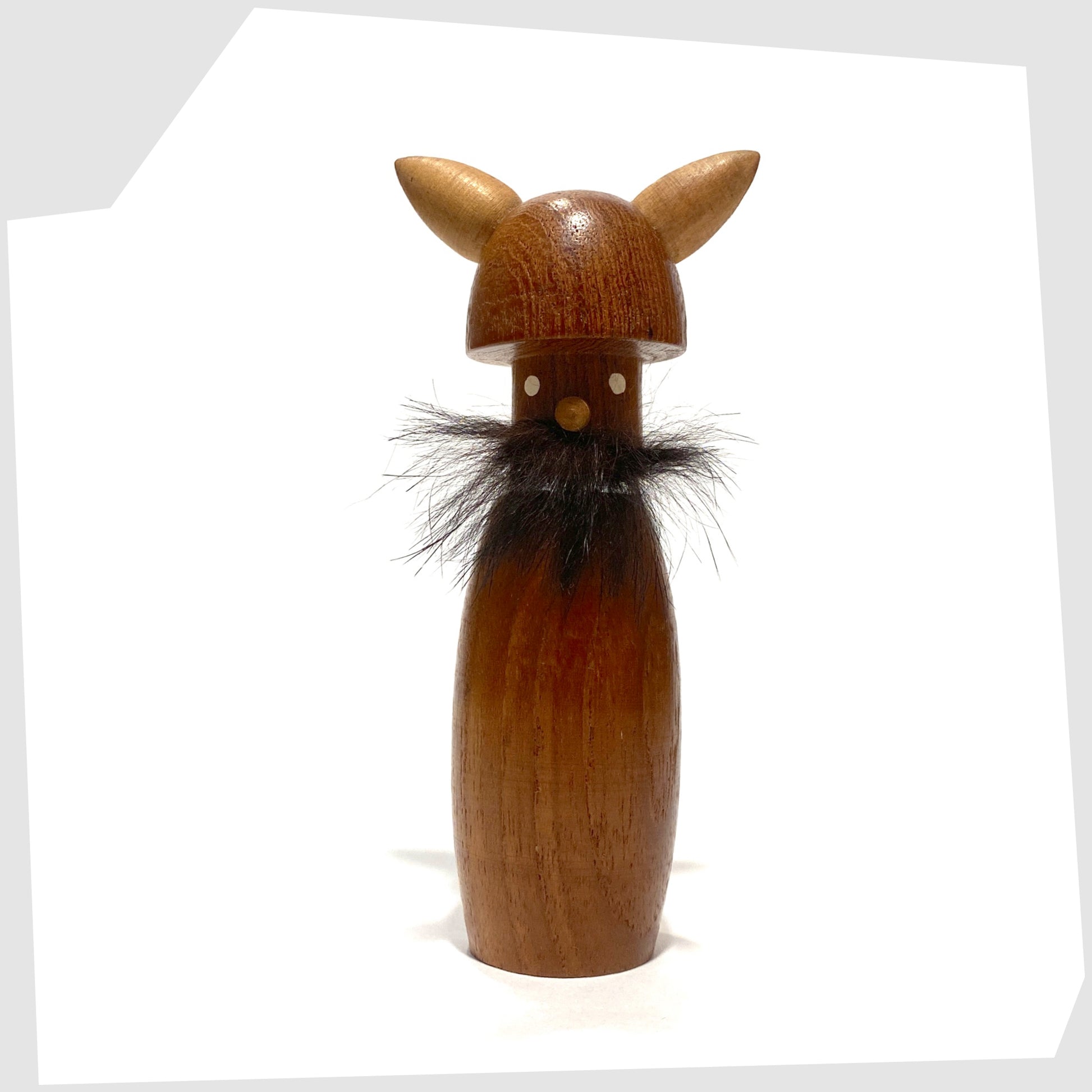 Vintage Teak Wooden Viking Corkscrew/Figurine with faux fur moustache