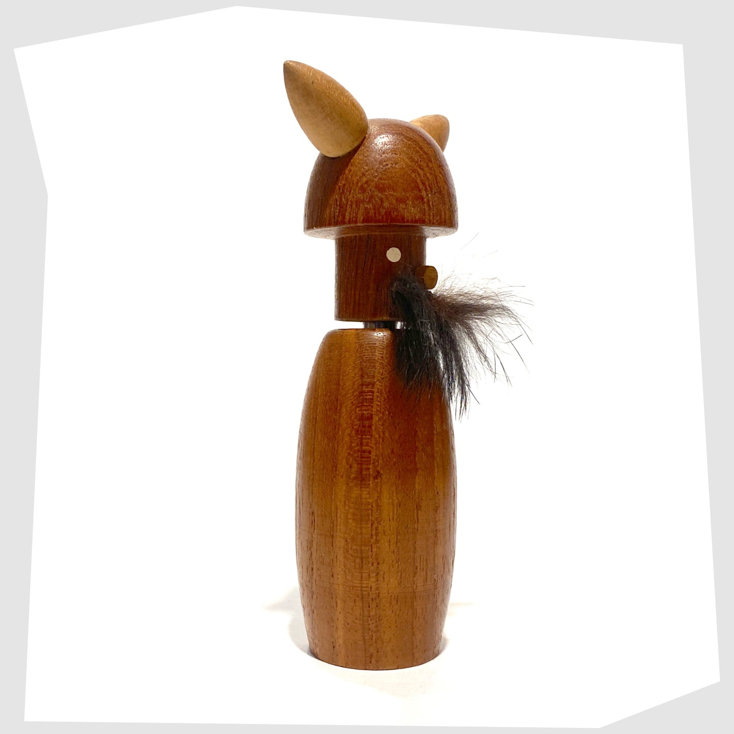 Teak Wooden Viking Corkscrew/Figurine with faux fur moustache