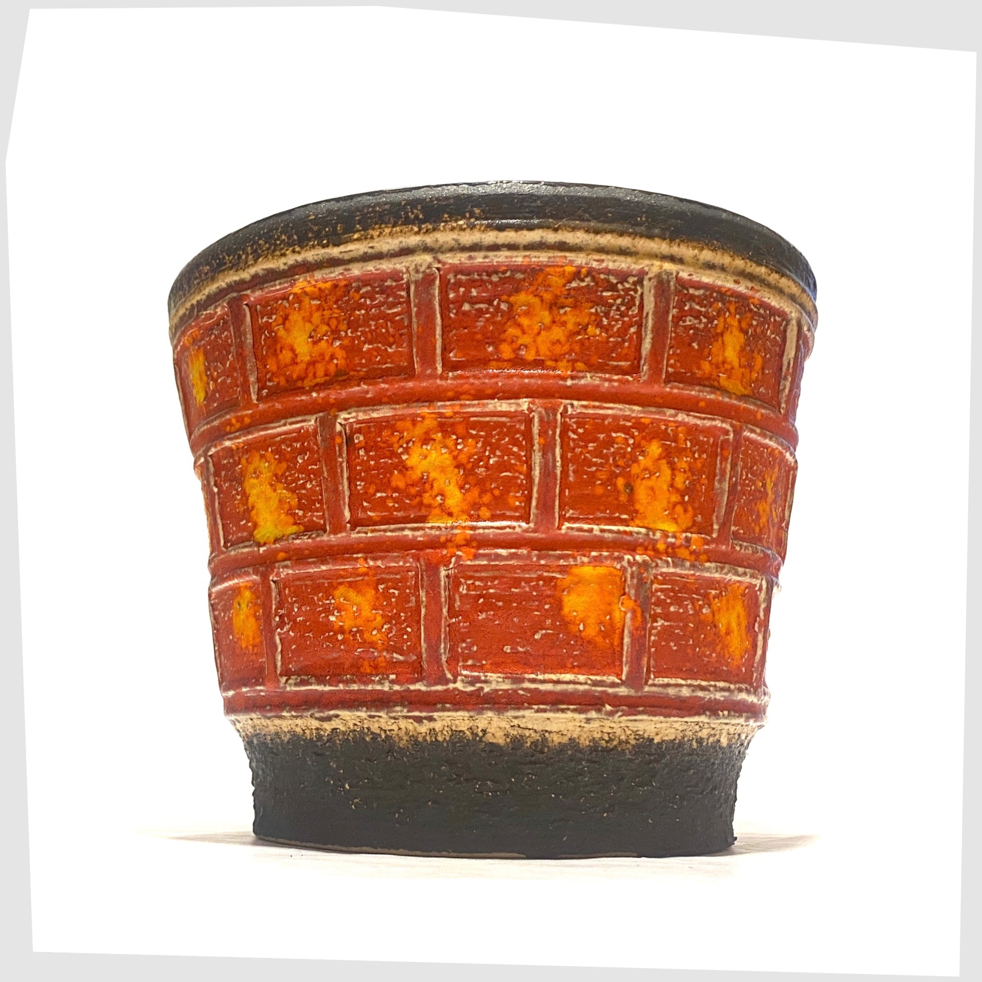 1970s West German Pottery U-Keramik 207/17 Planter in a red and orange tile pattern