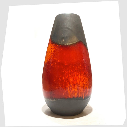 U-Keramik 455/20 Vase in matte grey glaze with a central band of fiery red and volcanic orange, shown on a white background