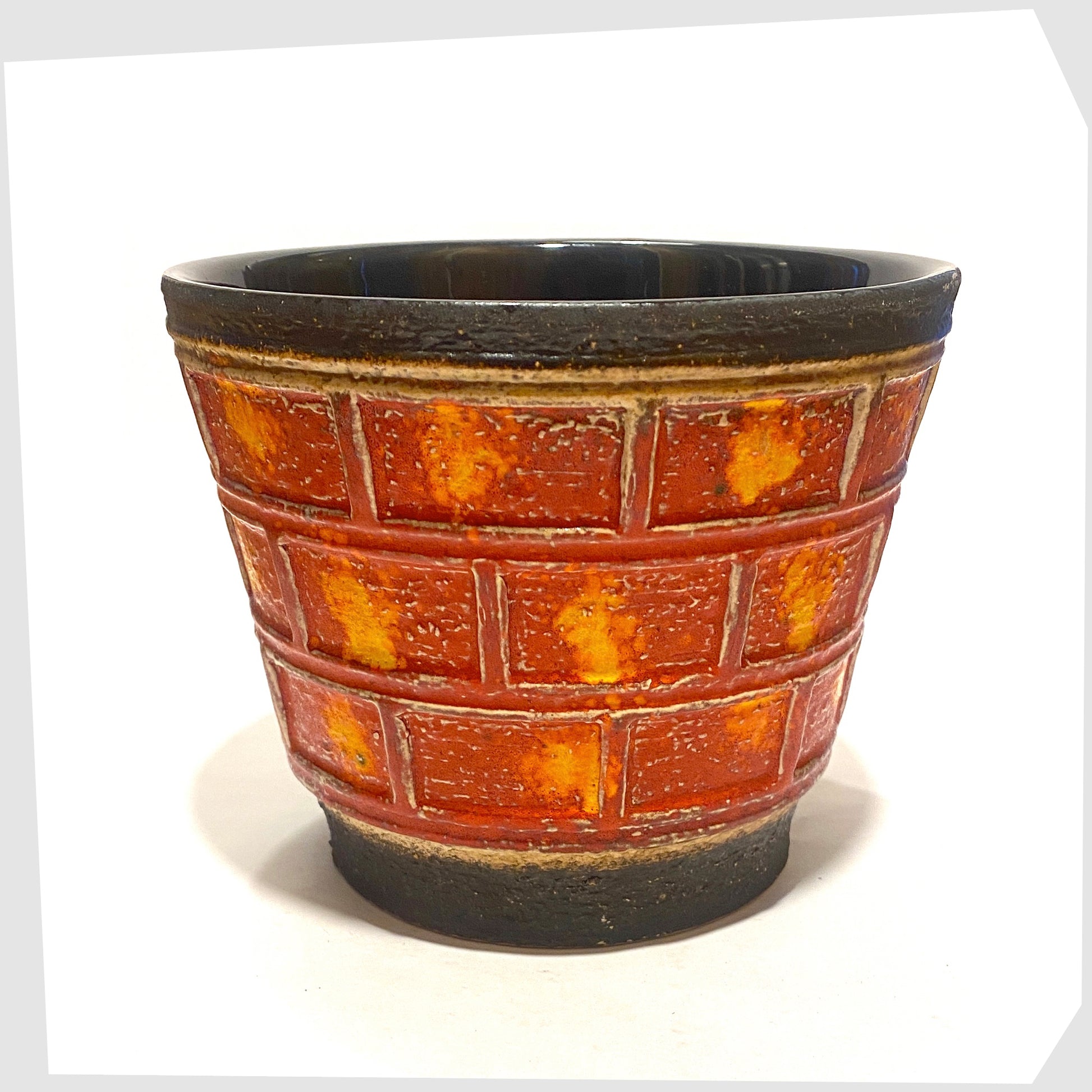 West German Pottery U-Keramik 207/17 Planter in a red and orange tile pattern