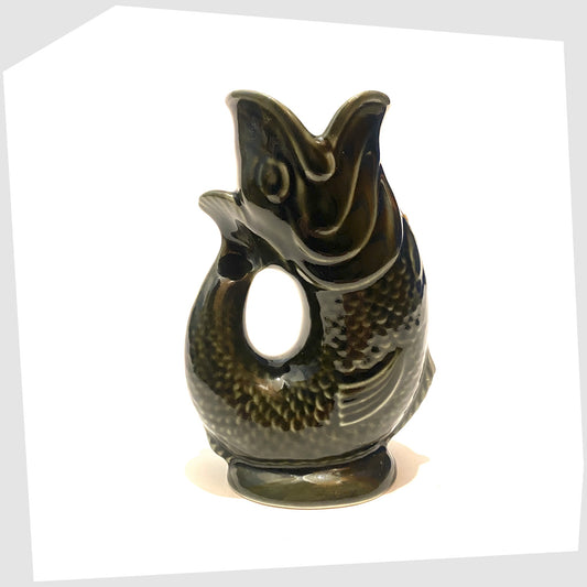vintage dartmouth pottery gluggle jug in dark olive green glaze