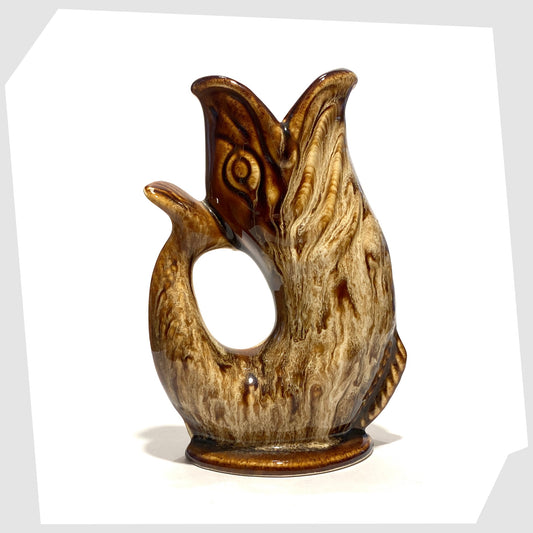 vintage fosters studio pottery gluggle jug in chestnut brown drip glaze