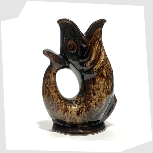 vintage fosters studio pottery gluggle jug in chestnut brown drip glaze