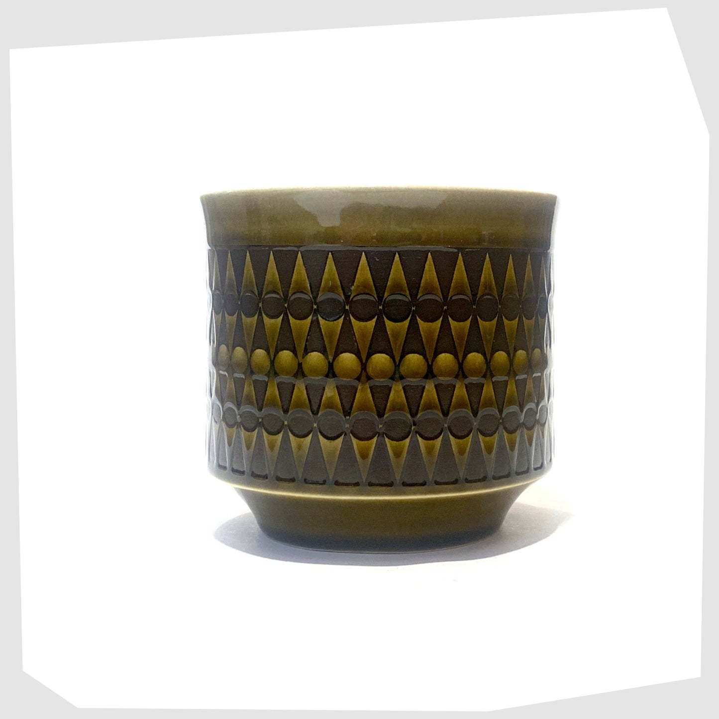 original hornsea pottery planter from 1976 glazed in the dark green backgammon pattern