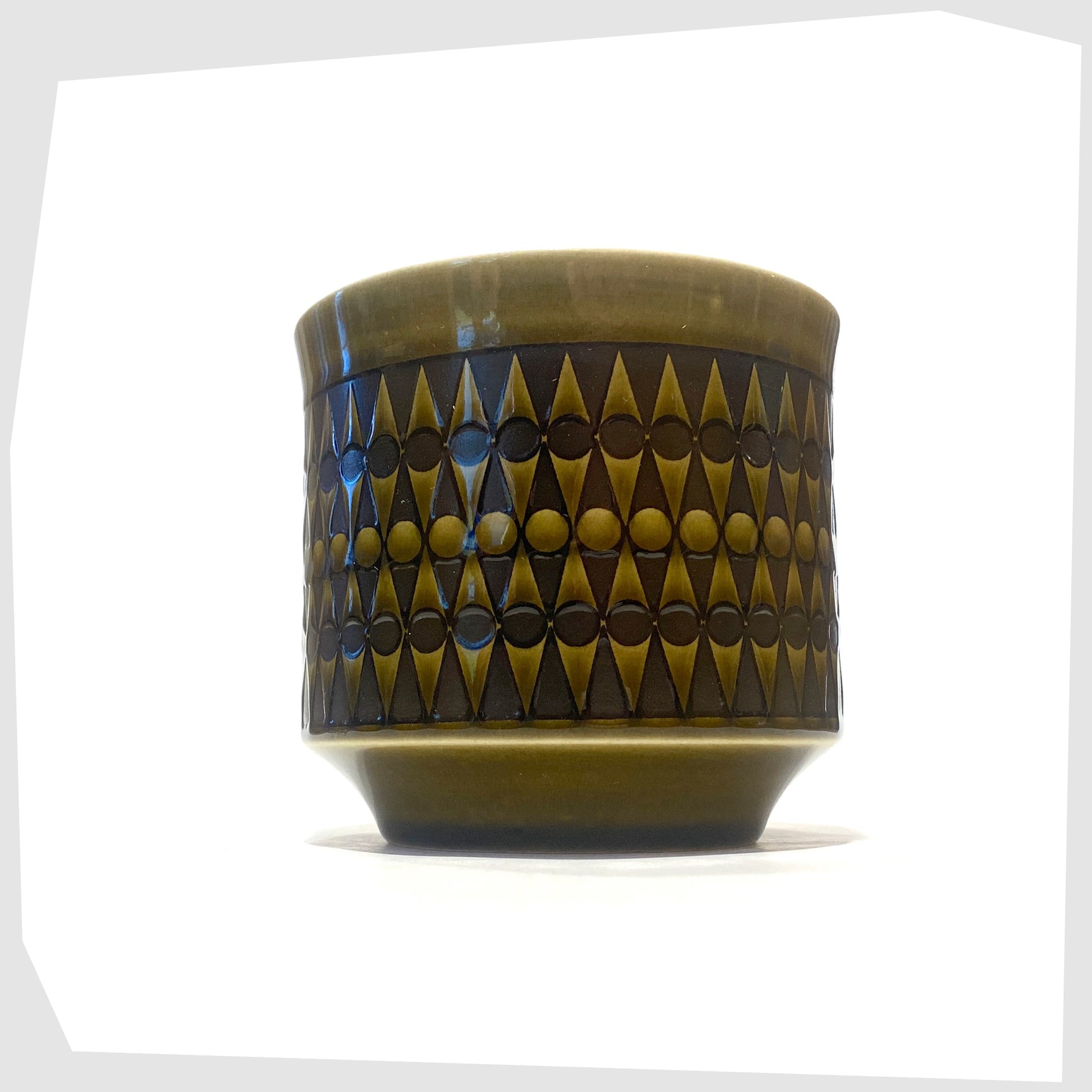hornsea pottery plant pot in dark green backgammon pattern