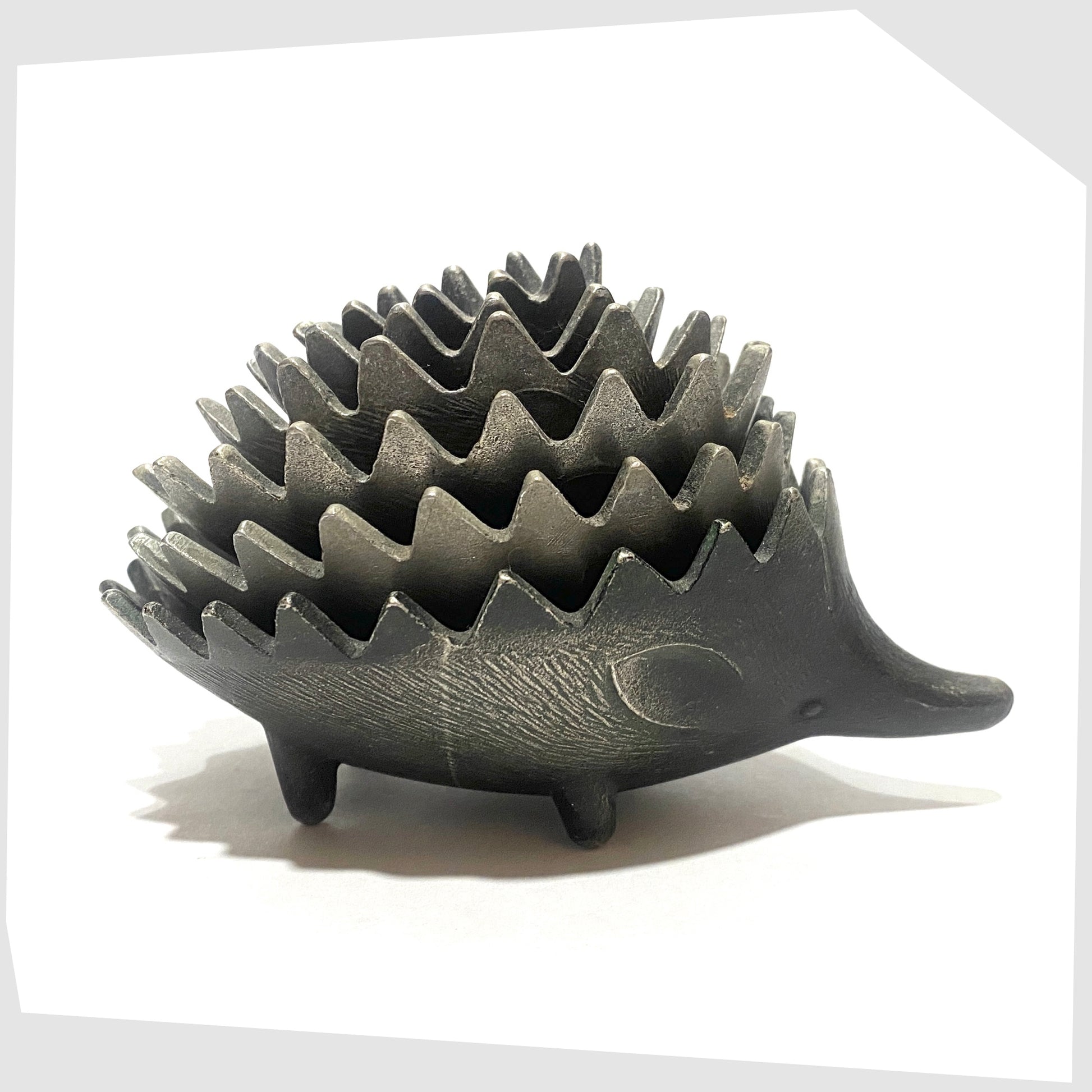 alloy walter bosse-style hedgehog ashtray set, six hedgehog shaped ashtrays