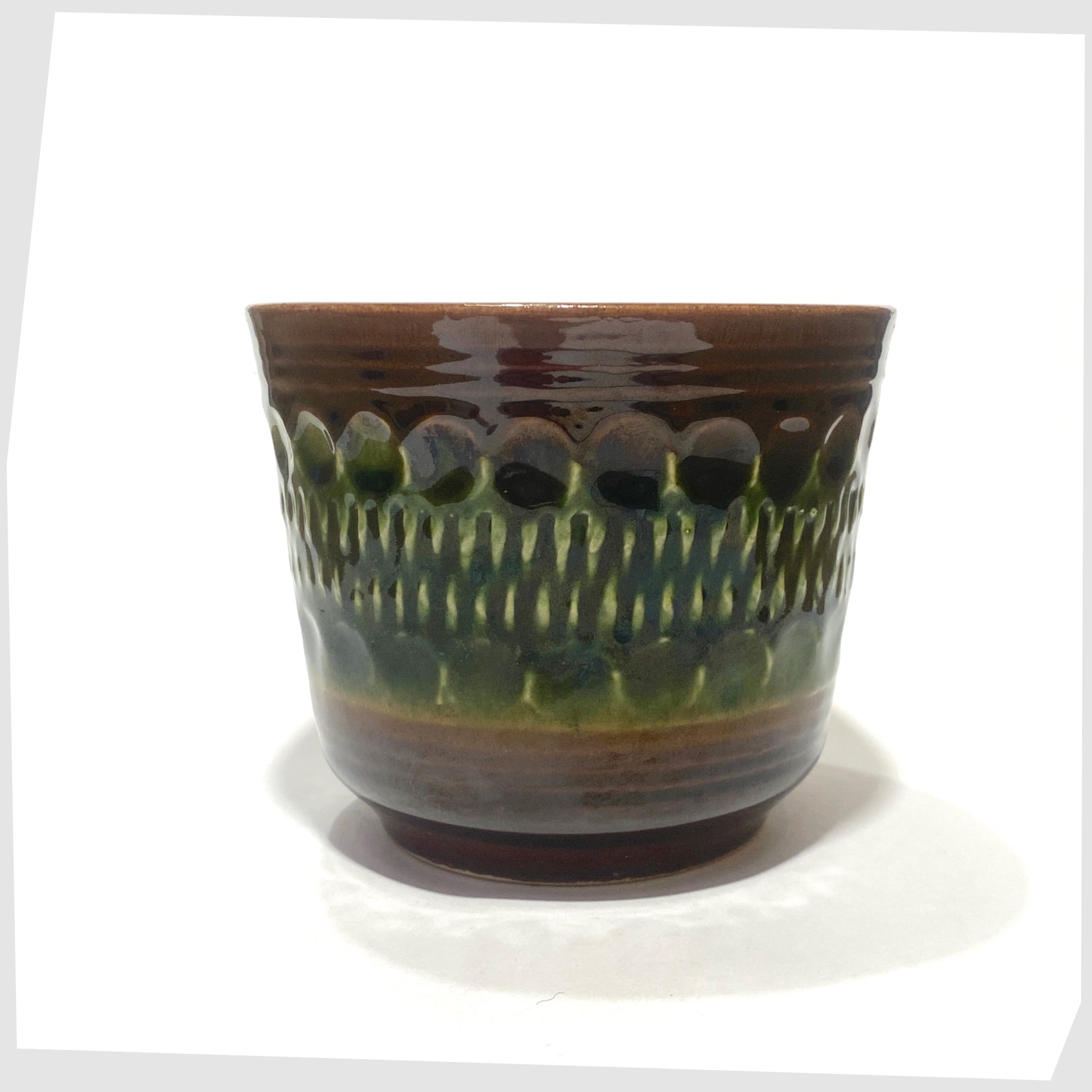chestnut brown and green glazed ceramic planter by bay keramik, model 44-12