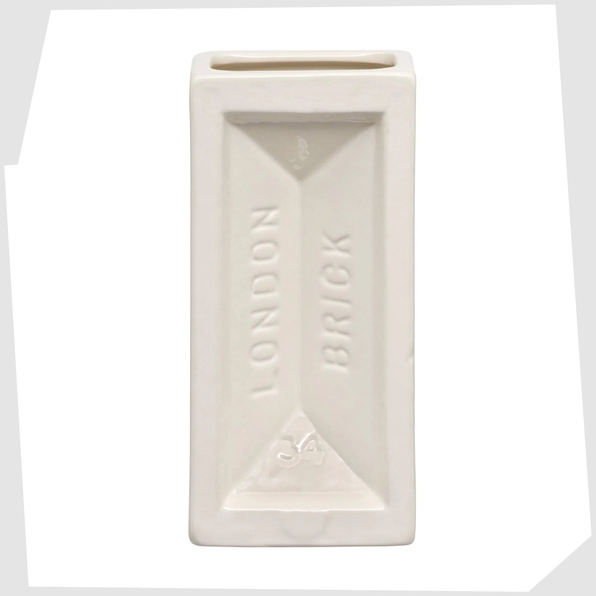 London Brick Vase in white glazed earthware, front of the vase.