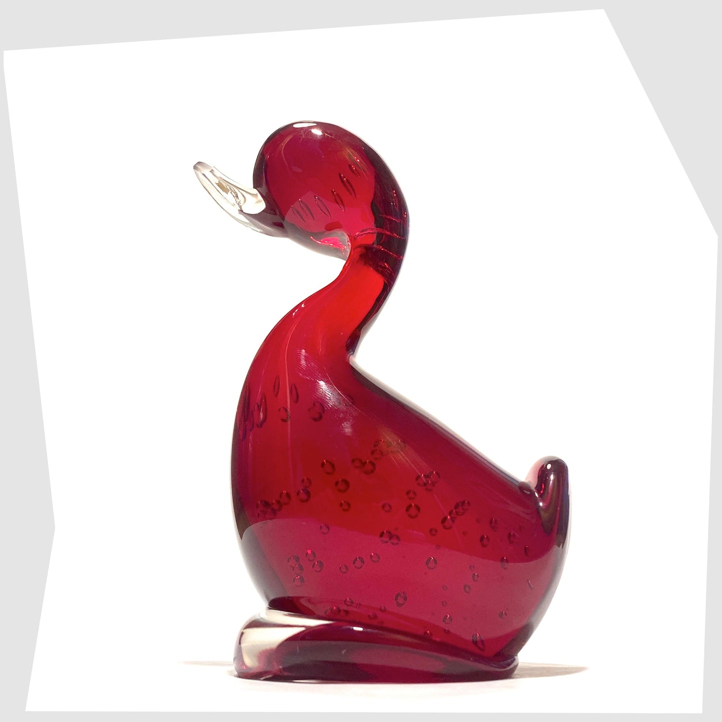 Whitefriars Glass Dilly Duck figurine in the Ruby Red colour way