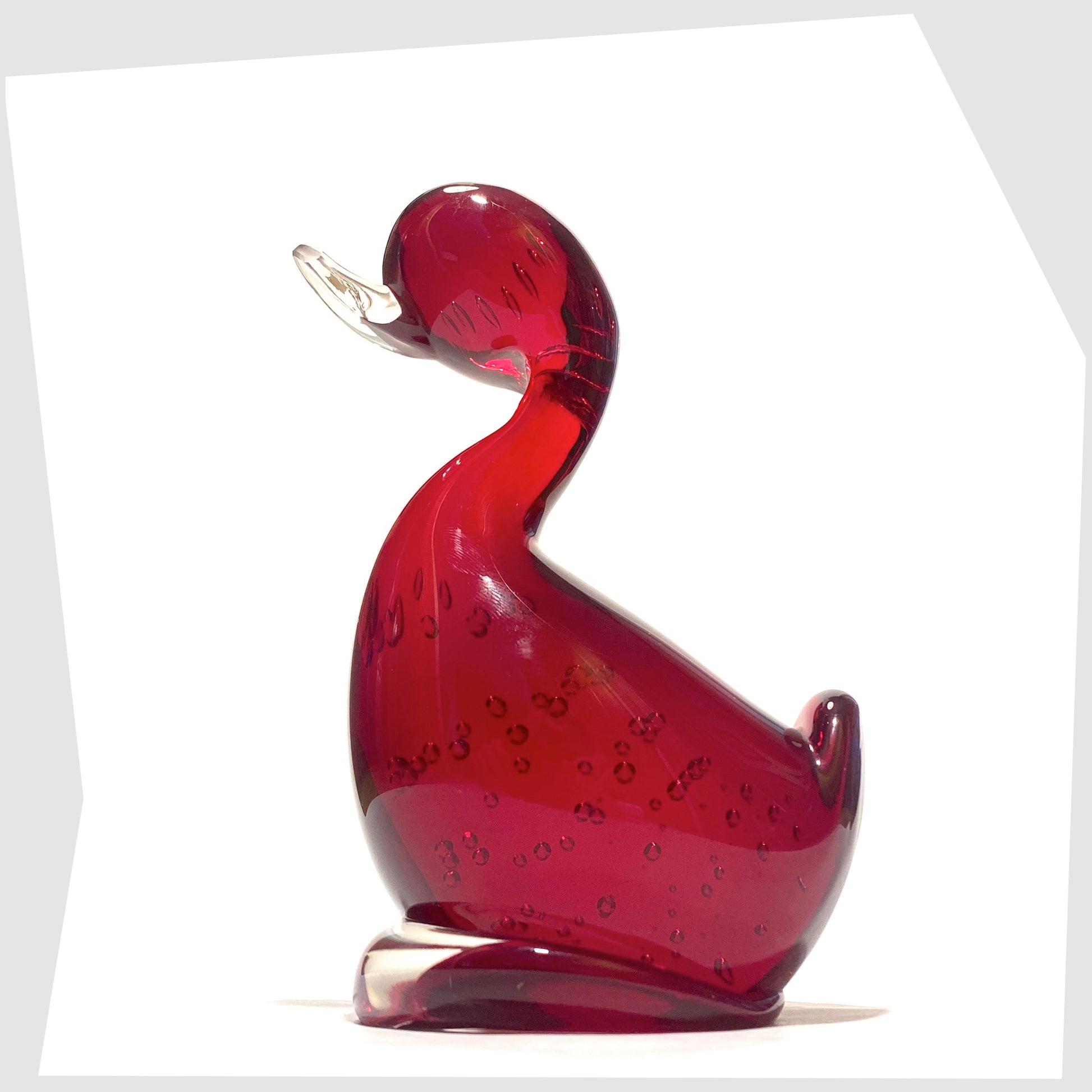Whitefriars Glass Dilly Duck figurine in the Ruby Red colour way