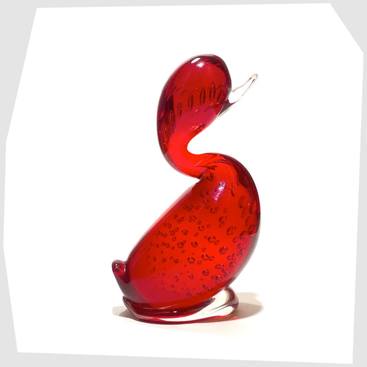 whitefriars glass dilly duck ornament in ruby red glass with controlled bubbles