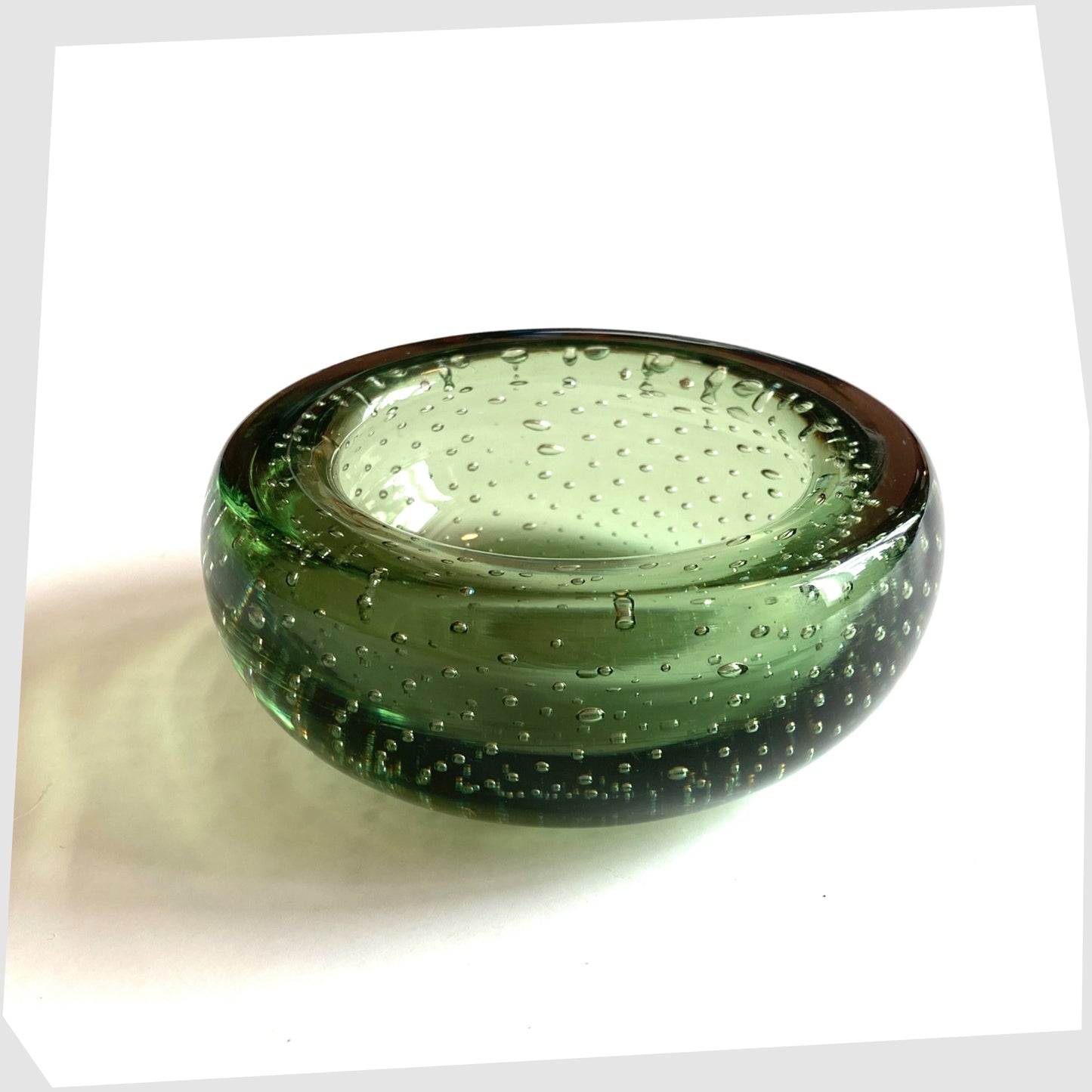 Whitefriars Controlled Bubble Dish in Green Glass