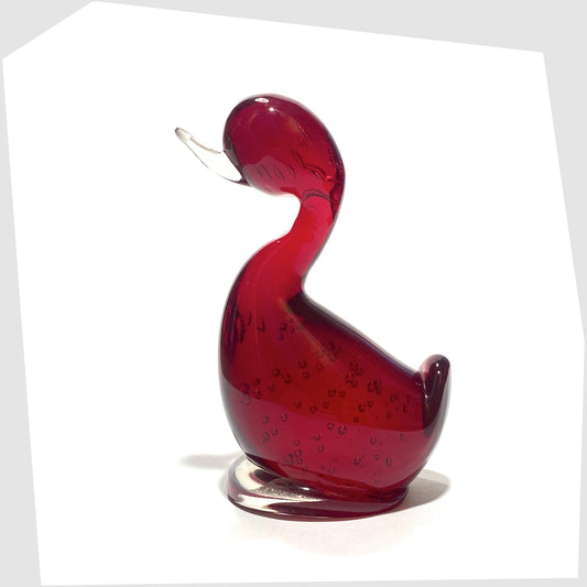 Whitefriars Glass Dilly Duck ornament in the Ruby Red colour way