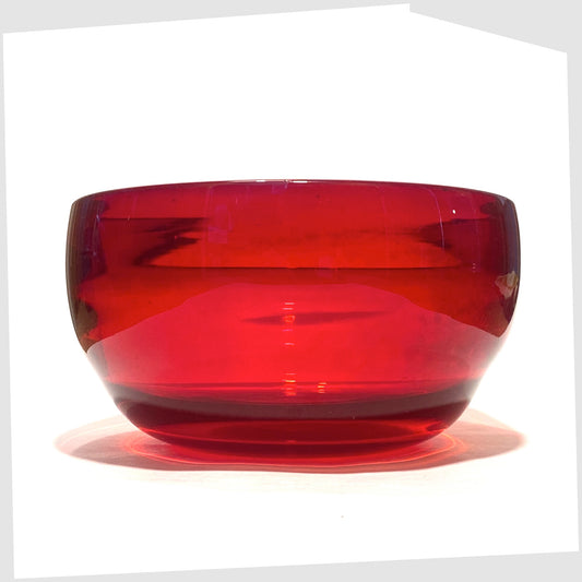 Whitefriars Glass Optical Bowl in ruby red glass, shown on a white background